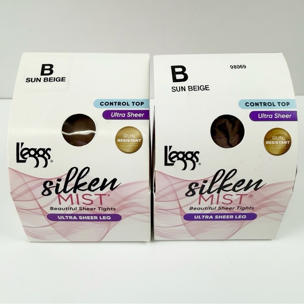 Leggs Silken Mist Pantyhose Tights 2 Pairs Sun Beige Size B Control Top NWT